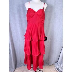 Lulus Red Tiered Pleated Midi Dress Bustier Spaghetti Strap‎ XL NWT Valentine